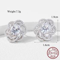1 Pair Elegant Oval Flower Hollow Out Inlay Sterling Silver Zircon White Gold Plated Ear Studs main image 6