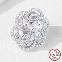 1 Pair Elegant Oval Flower Hollow Out Inlay Sterling Silver Zircon White Gold Plated Ear Studs main image 4