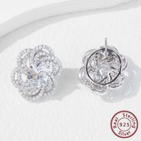 1 Pair Elegant Oval Flower Hollow Out Inlay Sterling Silver Zircon White Gold Plated Ear Studs main image 3