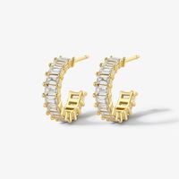 1 Pair Simple Style Shiny C Shape Plating Inlay Sterling Silver Zircon 18k Gold Plated Rhodium Plated Ear Studs sku image 3