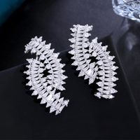 1 Paire Luxueux Géométrique Placage Incruster Le Cuivre Zircon Plaqué Rhodium Plaqué Argent Boucles D'oreilles sku image 1