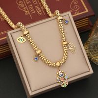 304 Stainless Steel Copper 18K Gold Plated IG Style Punk Plating Hollow Out Inlay Palm Eye Zircon Bracelets Earrings Necklace main image 2