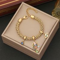 304 Stainless Steel Copper 18K Gold Plated IG Style Punk Plating Hollow Out Inlay Palm Eye Zircon Bracelets Earrings Necklace main image 3