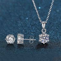 Elegant Luxurious Round Sterling Silver Inlay Zircon Women's Earrings Necklace main image 6