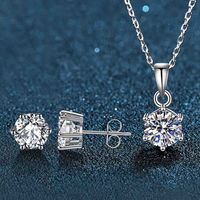 Elegant Luxurious Round Sterling Silver Inlay Zircon Women's Earrings Necklace main image 3