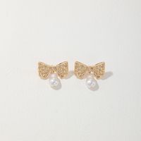 1 Pair Glam Bow Knot Plating Inlay Alloy Artificial Pearls Rhinestones Drop Earrings main image 4