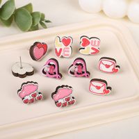 1 Pair Cartoon Style Geometric Heart Shape Flower Handmade Wood Ear Studs main image 4