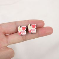 1 Pair Cartoon Style Geometric Heart Shape Flower Handmade Wood Ear Studs sku image 2