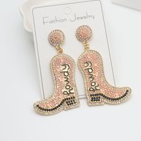 1 Pair Ig Style Letter Boots Inlay Alloy Rhinestones Pearl Drop Earrings sku image 6