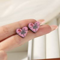 1 Pair Cartoon Style Letter Heart Shape Flower Wood Ear Studs sku image 4