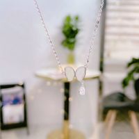 Elegant Simple Style Butterfly Sterling Silver Plating Inlay Hetian Jade Zircon Rhodium Plated Necklace main image 3