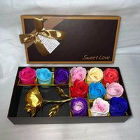 Teacher's Day Small Gifts 12 Roses Soap Flowers And Bears Gift Box sku image 6
