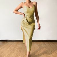 Women's Sheath Dress Strap Dress Slit Dress Basic Sexy Collarless Slit Ruched Sleeveless Solid Color Midi Dress Daily Party Date main image 10