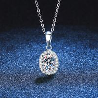 Glam Shiny Oval Sterling Silver Plating Inlay Zircon White Gold Plated Pendant Necklace main image 7