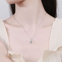 Glam Shiny Oval Sterling Silver Plating Inlay Zircon White Gold Plated Pendant Necklace main image 5