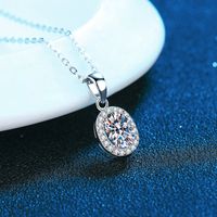 Glam Shiny Oval Sterling Silver Plating Inlay Zircon White Gold Plated Pendant Necklace main image 4