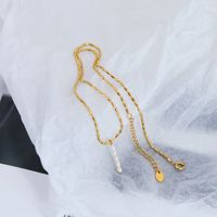 Commuer Couleur Unie Perle D'eau Douce Acier Au Titane Placage Plaqué Or 18k Femmes Collier main image 8