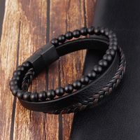 Retro Punk Geometric Pu Leather Natural Stone Beaded Knitting Men's Bracelets main image 2