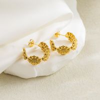 1 Pair Casual Classic Style Sunflower Waves Flower Plating Hollow Out Stainless Steel 14k Gold Plated Ear Studs main image 4