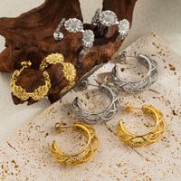 1 Pair Casual Classic Style Sunflower Waves Flower Plating Hollow Out Stainless Steel 14k Gold Plated Ear Studs main image 1