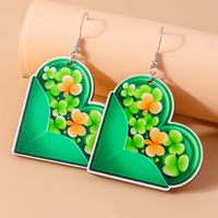 1 Pair Romantic Shamrock Heart Shape Alloy Wood Drop Earrings sku image 1