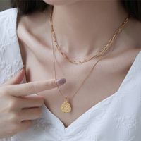 Simple Style Geometric Titanium Steel Indentation Plating 18k Gold Plated Double Layer Necklaces main image 1