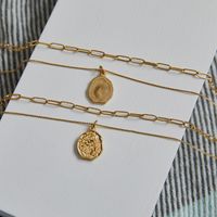 Simple Style Geometric Titanium Steel Indentation Plating 18k Gold Plated Double Layer Necklaces main image 7