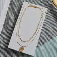 Simple Style Geometric Titanium Steel Indentation Plating 18k Gold Plated Double Layer Necklaces main image 9