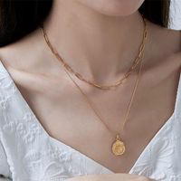 Simple Style Geometric Titanium Steel Indentation Plating 18k Gold Plated Double Layer Necklaces main image 4