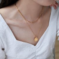 Simple Style Geometric Titanium Steel Indentation Plating 18k Gold Plated Double Layer Necklaces main image 3