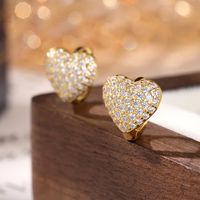 1 Pair Simple Style Classic Style Heart Shape Plating Inlay Sterling Silver Zircon 18k Gold Plated Rhodium Plated Earrings main image 3