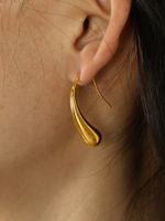 1 Pair Elegant Simple Style Water Droplets Plating Titanium Steel 18k Gold Plated Drop Earrings main image 3