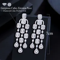 1 Pair Luxurious Shiny Round Square Water Droplets Tassel Plating Inlay Copper Zircon Rhodium Plated Silver Plated Drop Earrings main image 2