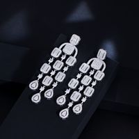 1 Pair Luxurious Shiny Round Square Water Droplets Tassel Plating Inlay Copper Zircon Rhodium Plated Silver Plated Drop Earrings main image 8
