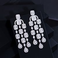 1 Pair Luxurious Shiny Round Square Water Droplets Tassel Plating Inlay Copper Zircon Rhodium Plated Silver Plated Drop Earrings main image 7