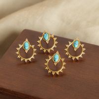 1 Pair Vintage Style Simple Style Sun Plating Inlay Titanium Steel Natural Stone 18k Gold Plated Ear Studs main image 4