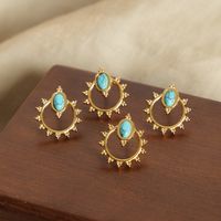 1 Paire Style Vintage Style Simple Soleil Placage Incruster Acier Au Titane Pierre Naturelle Plaqué Or 18k Boucles D'oreilles main image 4