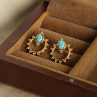 1 Pair Vintage Style Simple Style Sun Plating Inlay Titanium Steel Natural Stone 18k Gold Plated Ear Studs main image 3