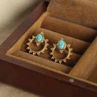 1 Paire Style Vintage Style Simple Soleil Placage Incruster Acier Au Titane Pierre Naturelle Plaqué Or 18k Boucles D'oreilles main image 3