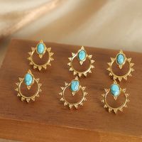 1 Pair Vintage Style Simple Style Sun Plating Inlay Titanium Steel Natural Stone 18k Gold Plated Ear Studs main image 1