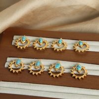 1 Pair Vintage Style Simple Style Sun Plating Inlay Titanium Steel Natural Stone 18k Gold Plated Ear Studs main image 6
