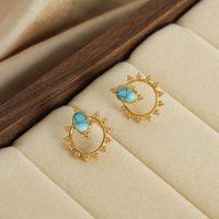 1 Pair Vintage Style Simple Style Sun Plating Inlay Titanium Steel Natural Stone 18k Gold Plated Ear Studs main image 9
