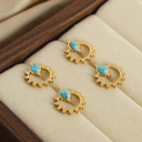 1 Pair Vintage Style Simple Style Sun Plating Inlay Titanium Steel Natural Stone 18k Gold Plated Ear Studs main image 7