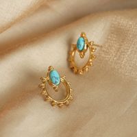 1 Pair Vintage Style Simple Style Sun Plating Inlay Titanium Steel Natural Stone 18k Gold Plated Ear Studs main image 8