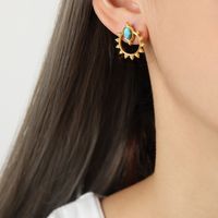1 Pair Vintage Style Simple Style Sun Plating Inlay Titanium Steel Natural Stone 18k Gold Plated Ear Studs sku image 1