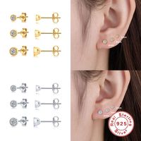 3 Pieces Set Simple Style Round Plating Inlay Sterling Silver Zircon Ear Studs main image 4