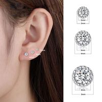 3 Pieces Set Simple Style Round Plating Inlay Sterling Silver Zircon Ear Studs main image 2