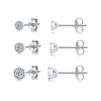 3 Pieces Set Simple Style Round Plating Inlay Sterling Silver Zircon Ear Studs main image 3