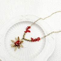 304 Stainless Steel Artificial Pearl Natural Stone 14K Gold Plated Vintage Style Vacation Beach Beaded Pearl Plating Flower Natural Stone Pearl Pendant Necklace main image 3