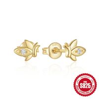 1 Pair Simple Style Cactus Moon Flower Plating Inlay Sterling Silver Zircon 18k Gold Plated Ear Studs sku image 9
